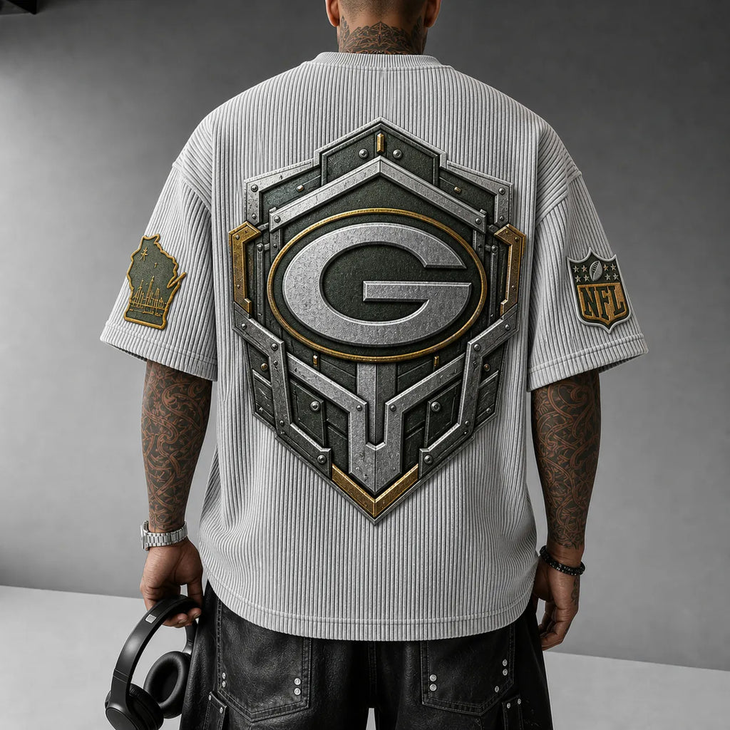 Unisex Loose-Fit Vertical-Stripe Short-Sleeve T-Shirt With Rugby Print