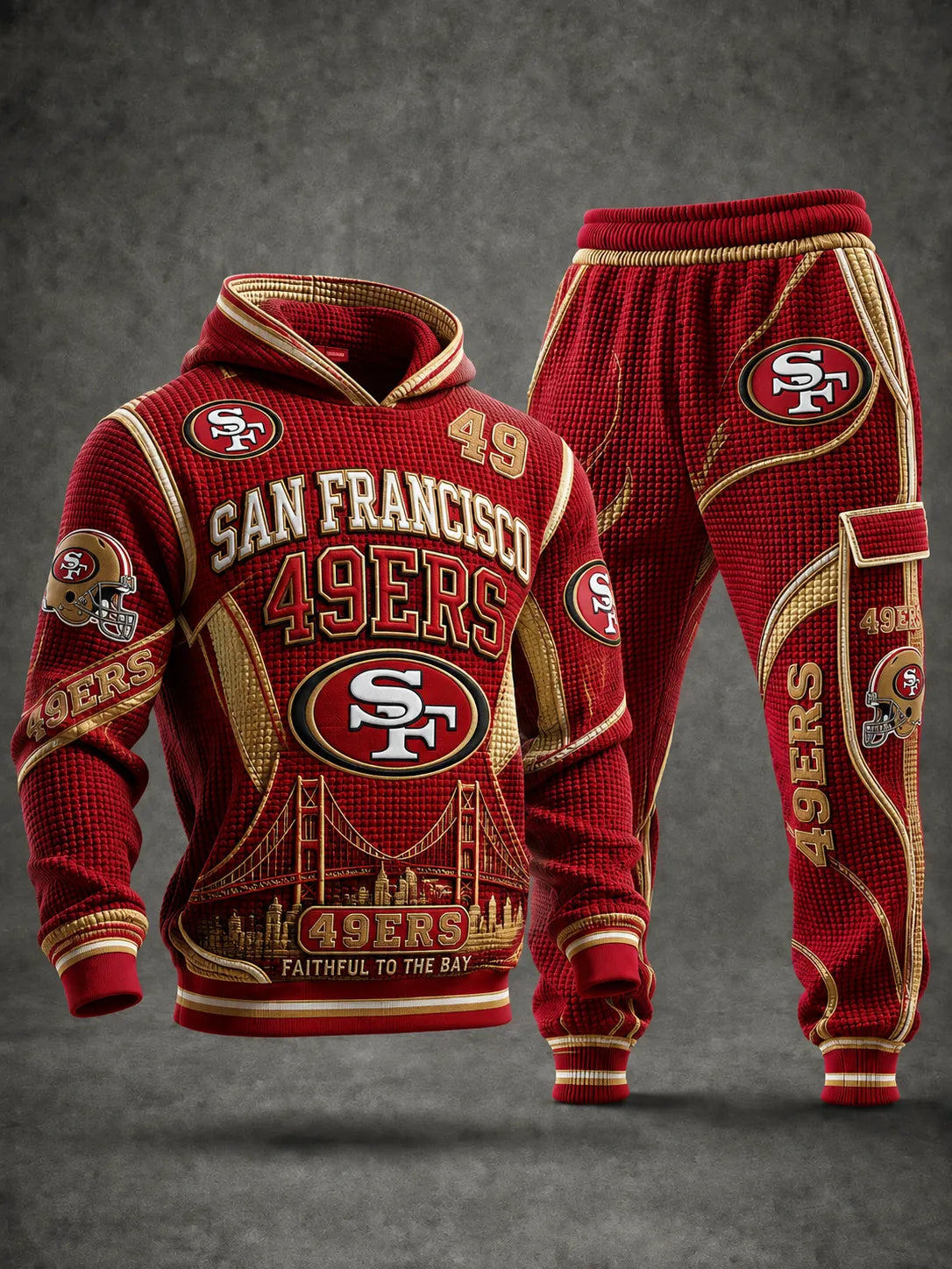 Premium Cotton-Blend Waffle Knit Hoodie And Jogger Set With Football Fans