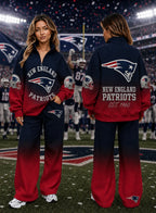 Women's Casual Football Fan V-Neck Zip-Up Two-Piece Set