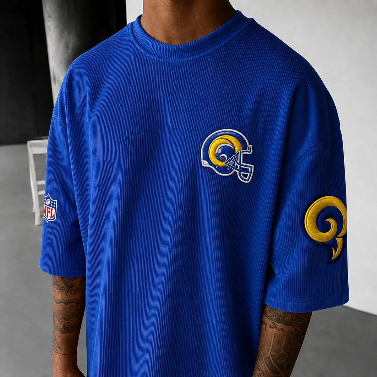 Unisex Rugby Print Loose-Fit Vertical-Stripe Short-Sleeve T-Shirt