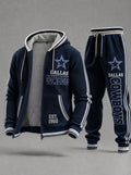 Unisex Casual Football Waffle Fabric Print Hoodies Set