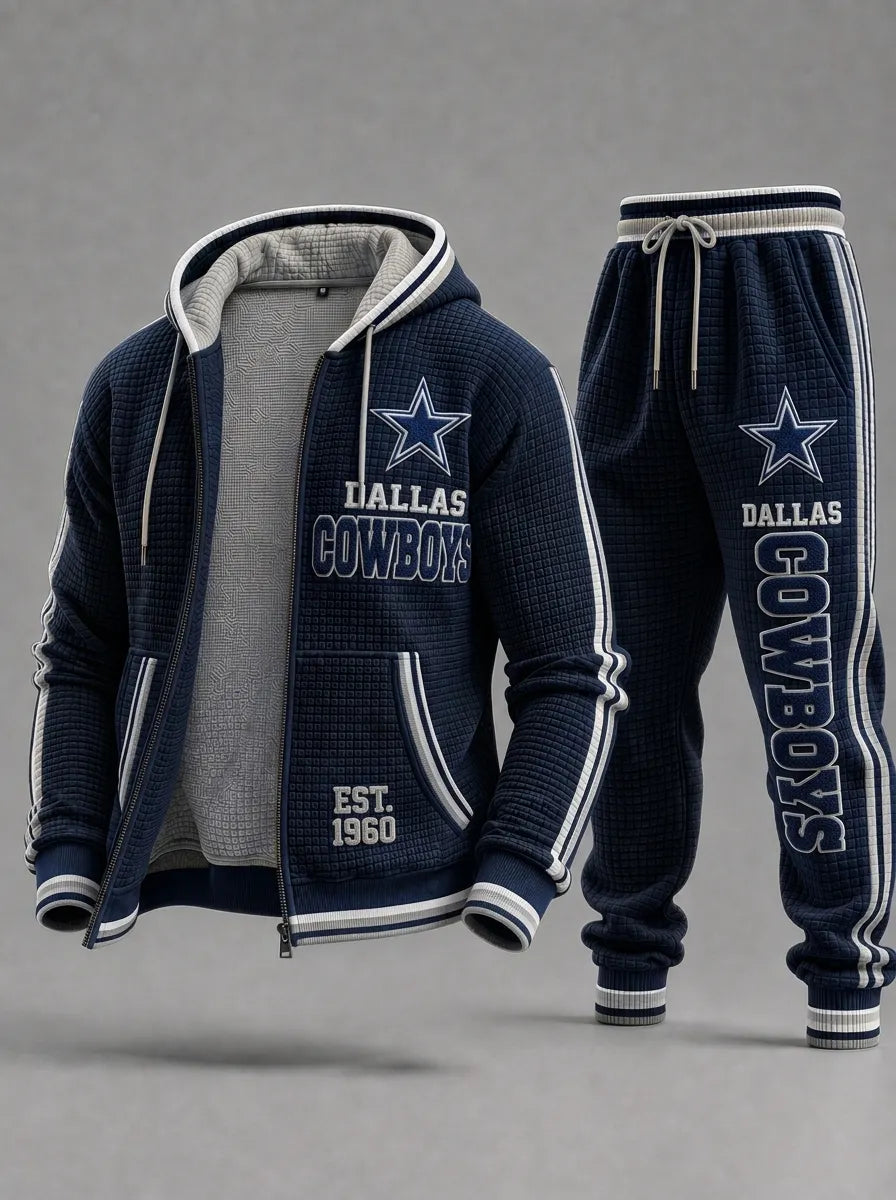 Unisex Casual Football Waffle Fabric Print Hoodies Set
