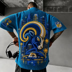 Unisex Loose-Fit Vertical-Stripe Short-Sleeve T-Shirt With Rugby Print