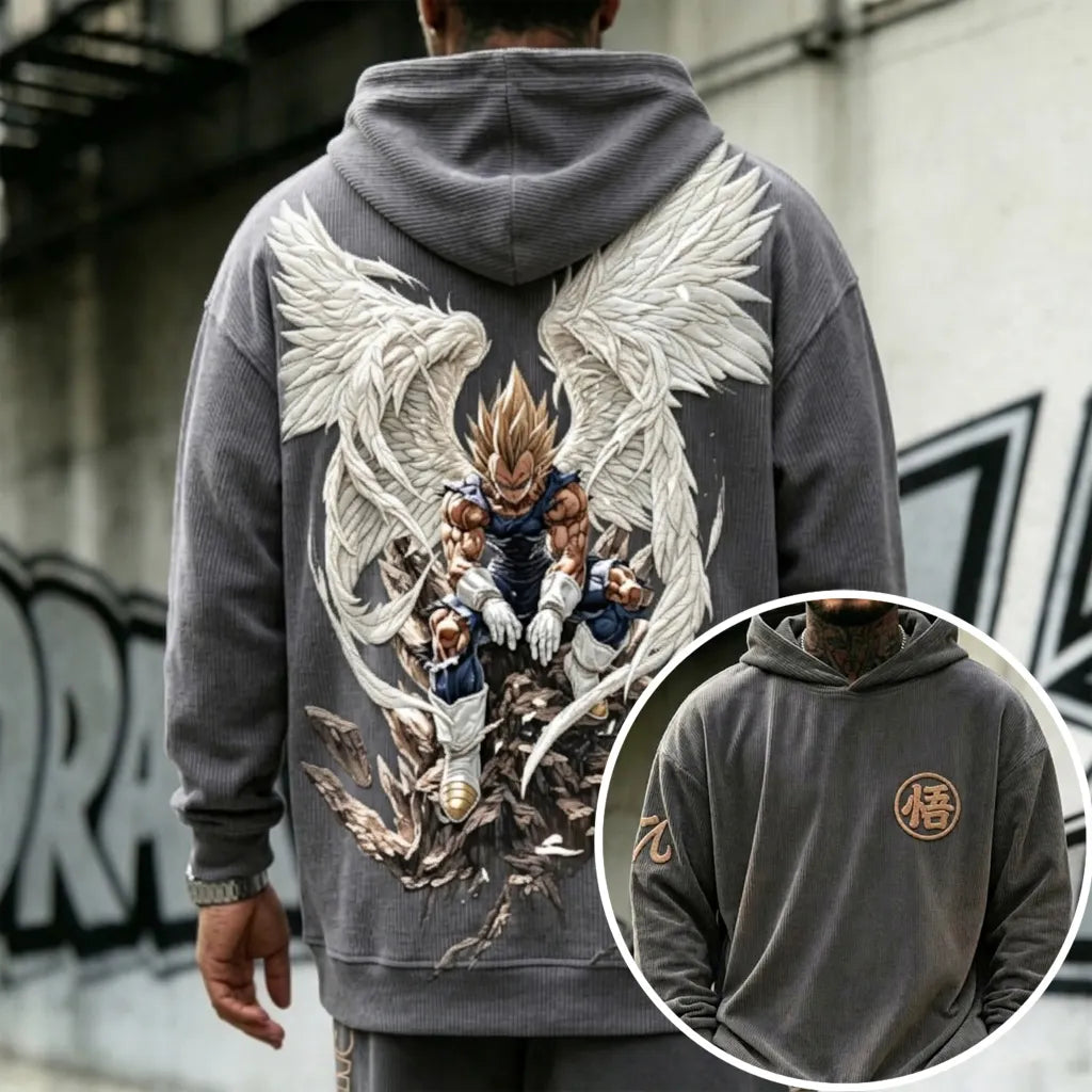 Unisex Oversized Casual Anime-print Corduroy Hoodie