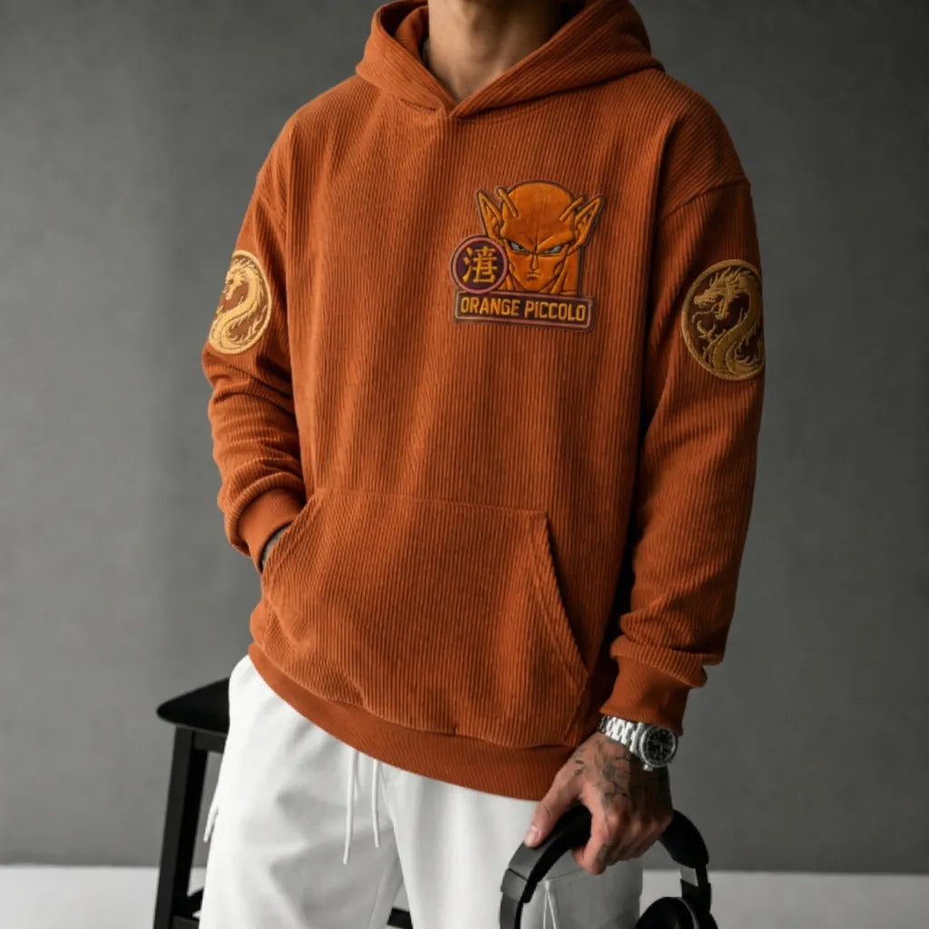 Unisex Oversized Casual Anime-print Corduroy Hoodie