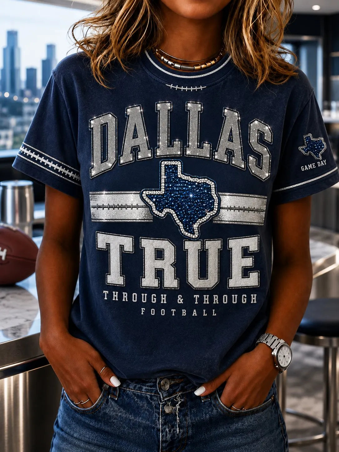Women's Casual Football Print T-Shirt