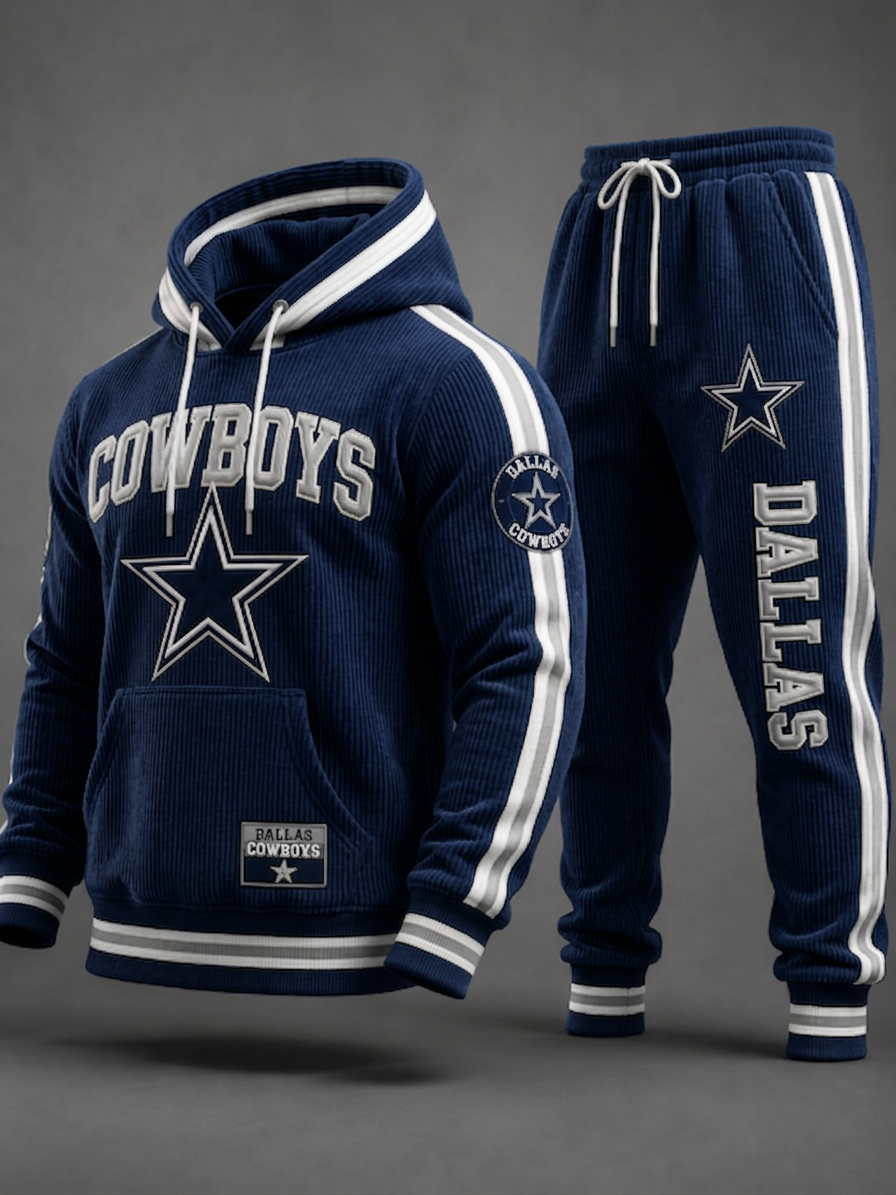 Unisex Casual Football Corduroy Fabric Print Hoodies Set