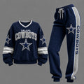 Women's Two-piece Set: Long-sleeve Sweatshirt And Pants With Soccer Print