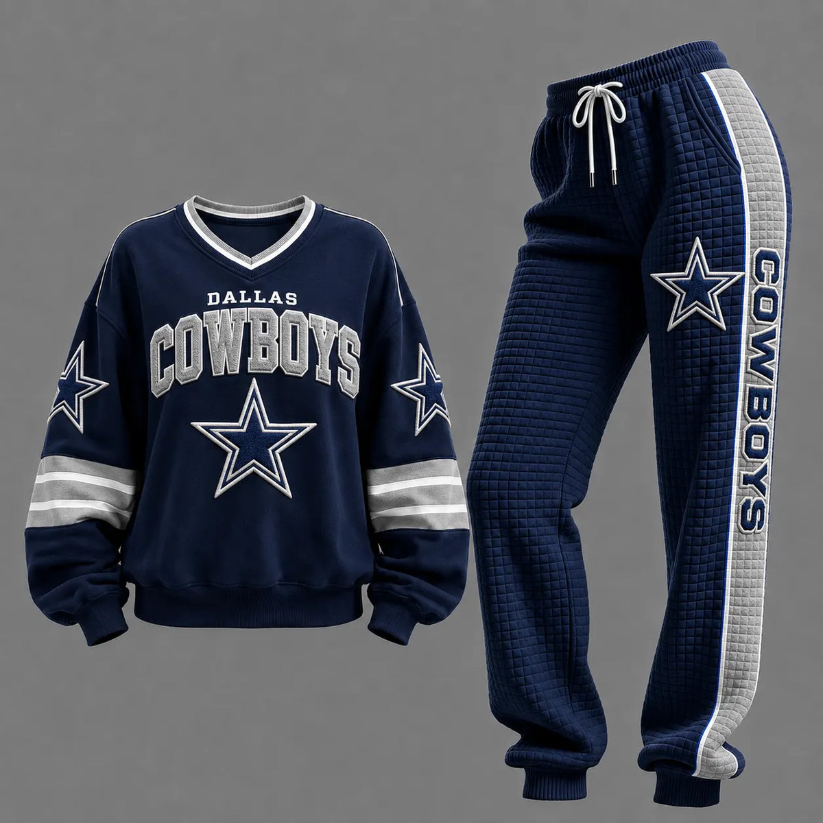 Women's Two-piece Set: Long-sleeve Sweatshirt And Pants With Soccer Print