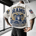 Unisex Rugby Print Loose-Fit Vertical-Stripe Short-Sleeve T-Shirt