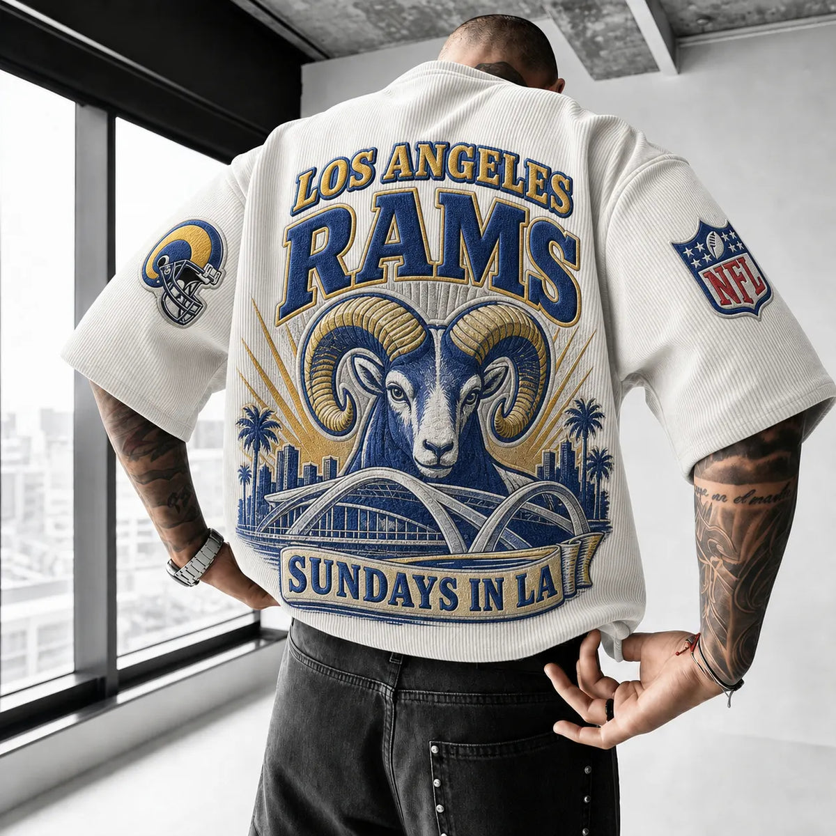 Unisex Rugby Print Loose-Fit Vertical-Stripe Short-Sleeve T-Shirt