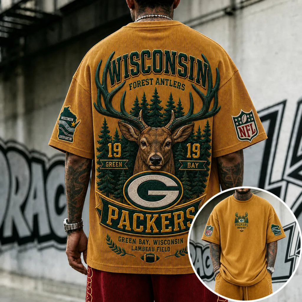 Unisex Loose-Fit Vertical-Stripe Short-Sleeve T-Shirt With Rugby Print