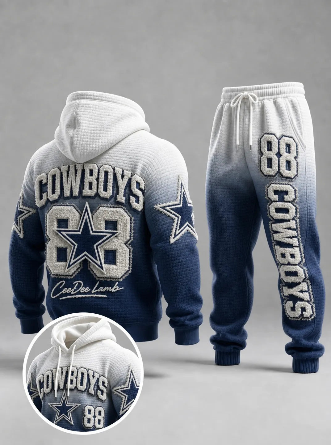 Vintage Football‐Inspired Print Long Sleeve Drawstring Tracksuit Hoodie Set