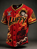Men's Anime Graphic Button-Down Baseball Jersey Shirt