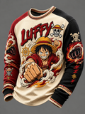 Men's Anime Graphic Waffle Knit Colorblock Sweatshirt