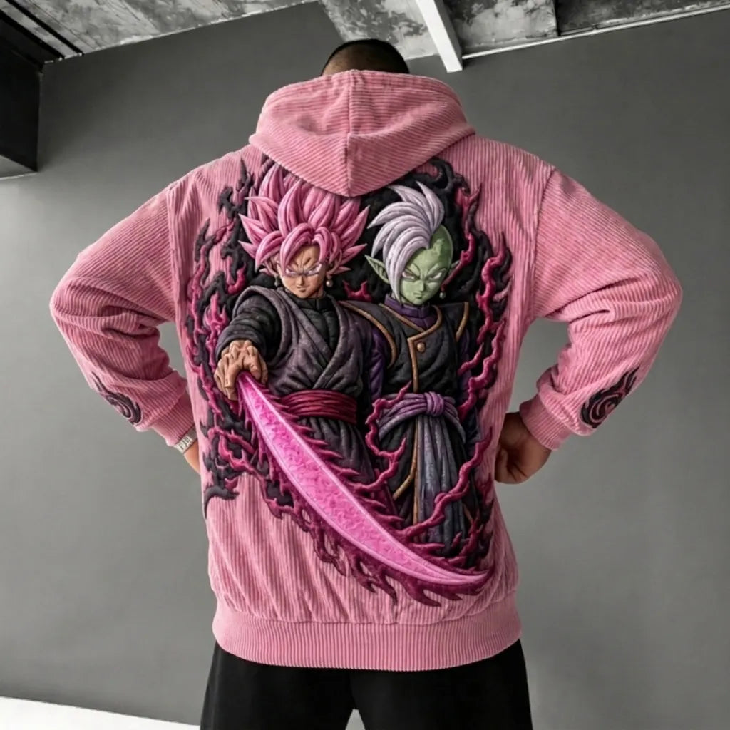Unisex Oversized Casual Anime-print Corduroy Hoodie