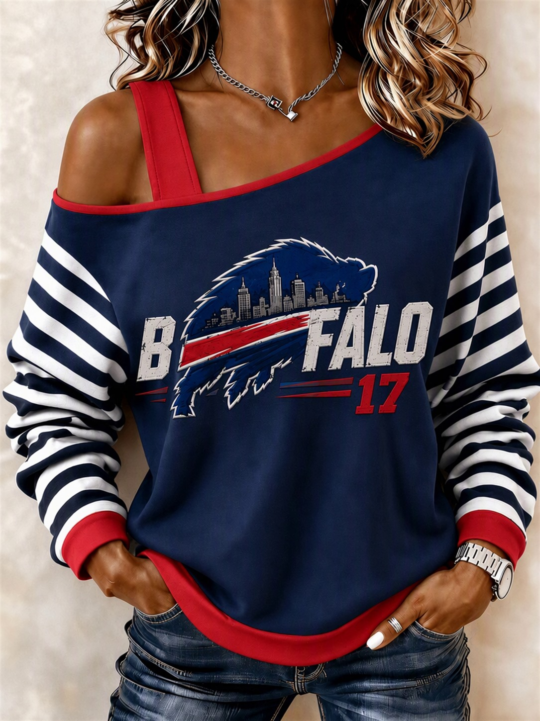 Ladies' Retro Off-Shoulder Football Top
