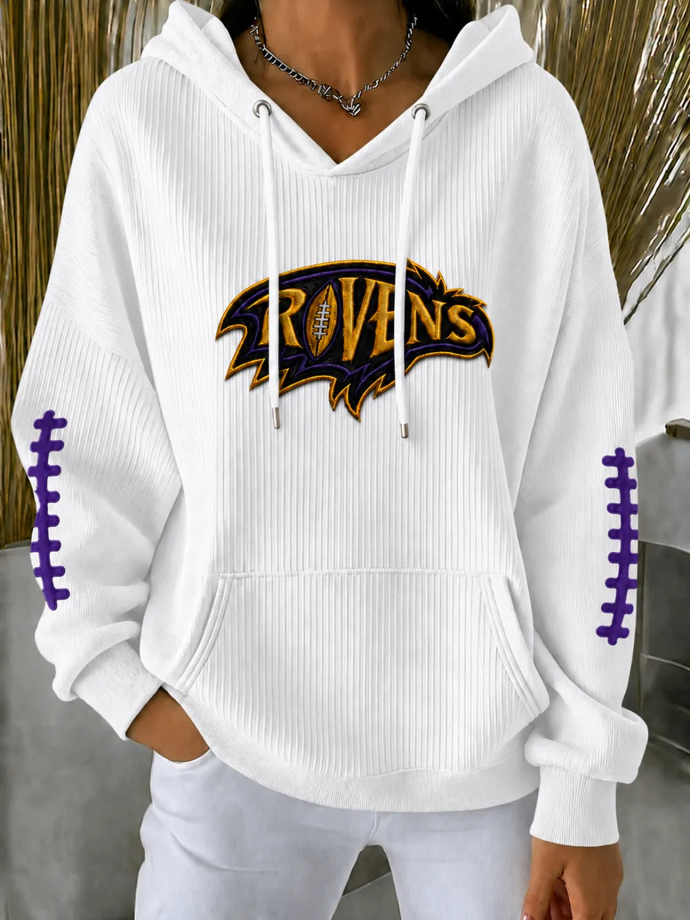 Women'S Football Print Hooded Sweatshirt