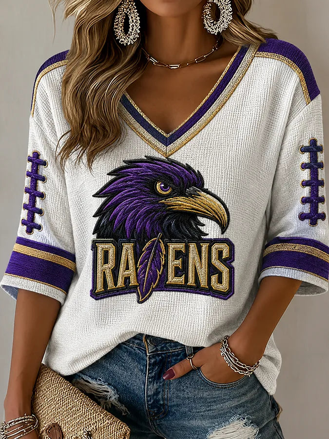 Women'S Football Print Waffle Top