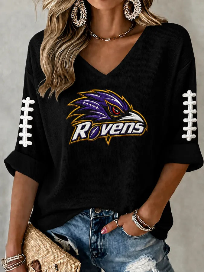 Women'S Football Print Waffle Top