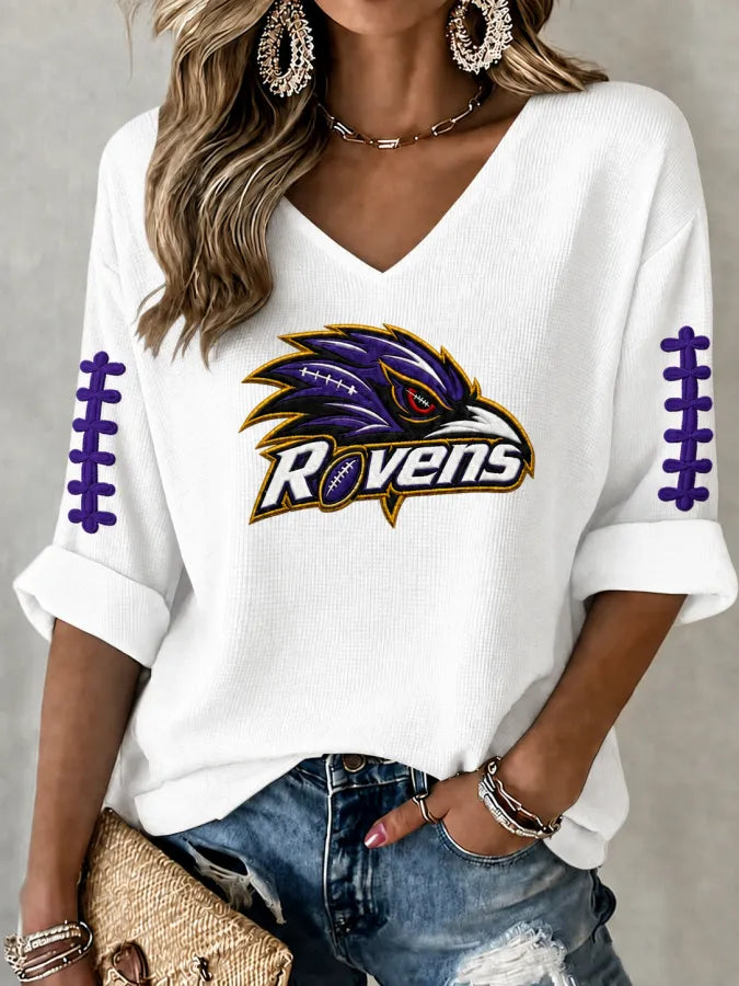 Women'S Football Print Waffle Top