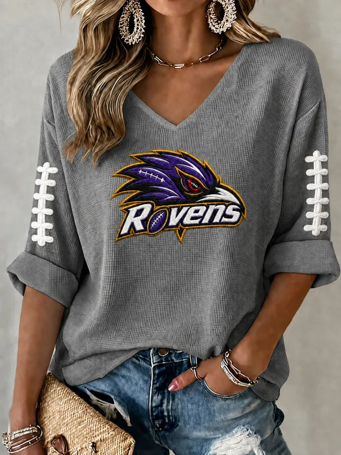 Women'S Football Print Waffle Top
