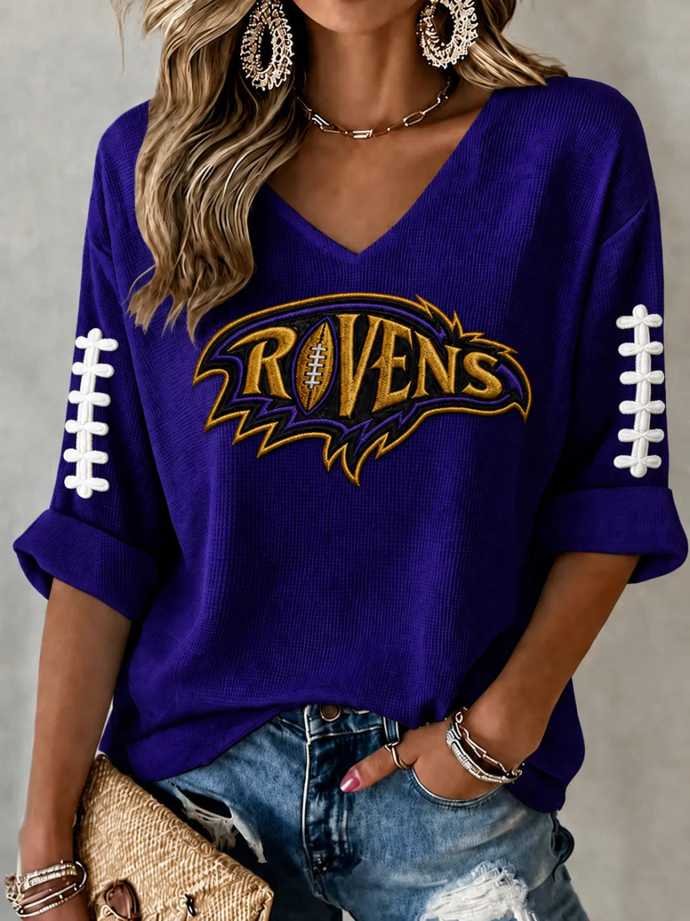 Women'S Football Print Waffle Top