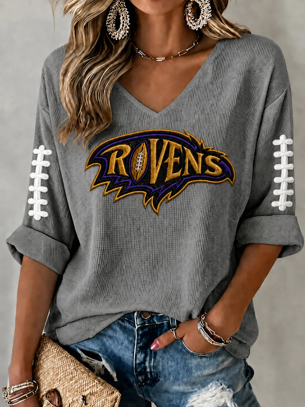 Women'S Football Print Waffle Top
