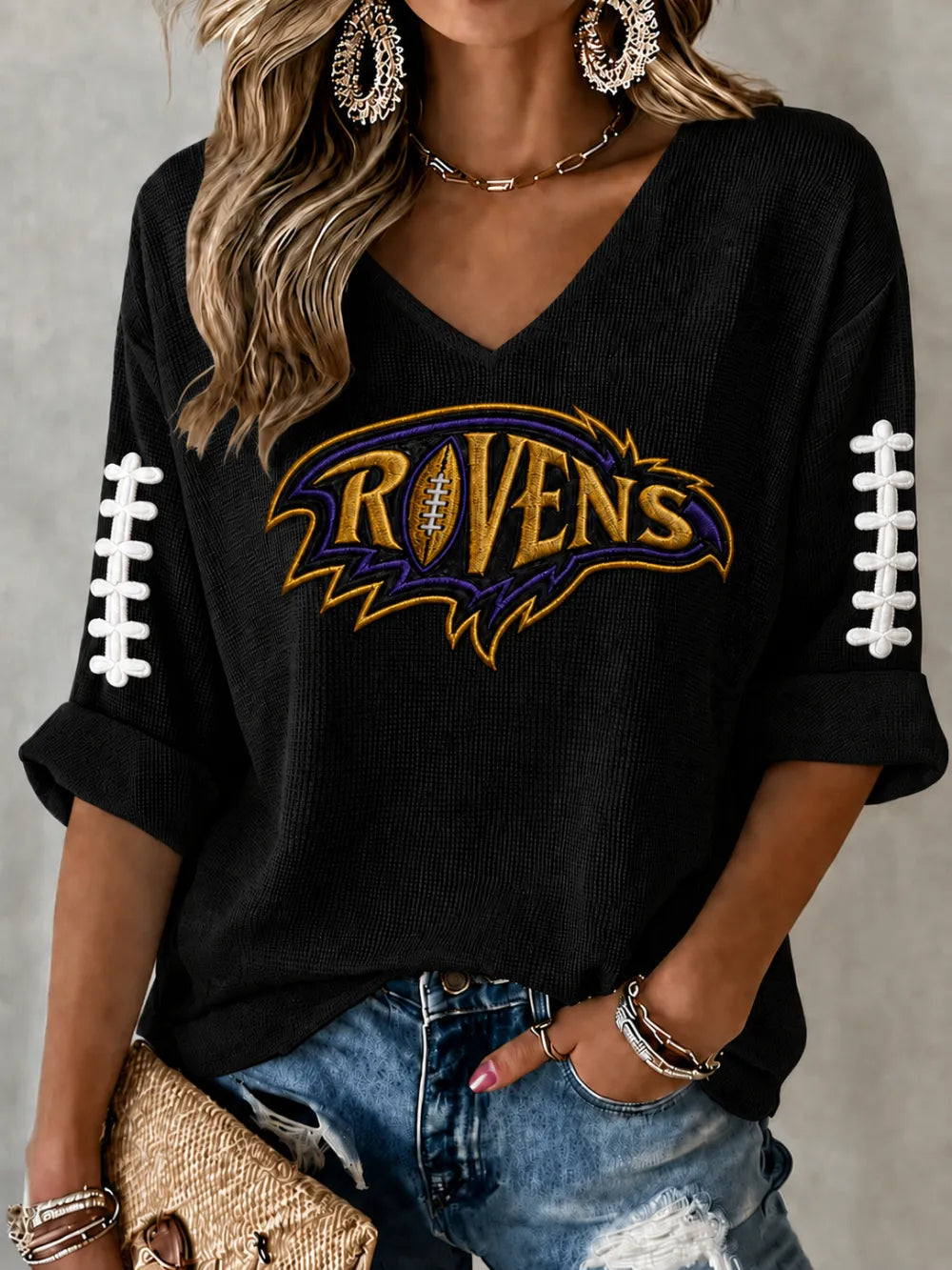 Women'S Football Print Waffle Top