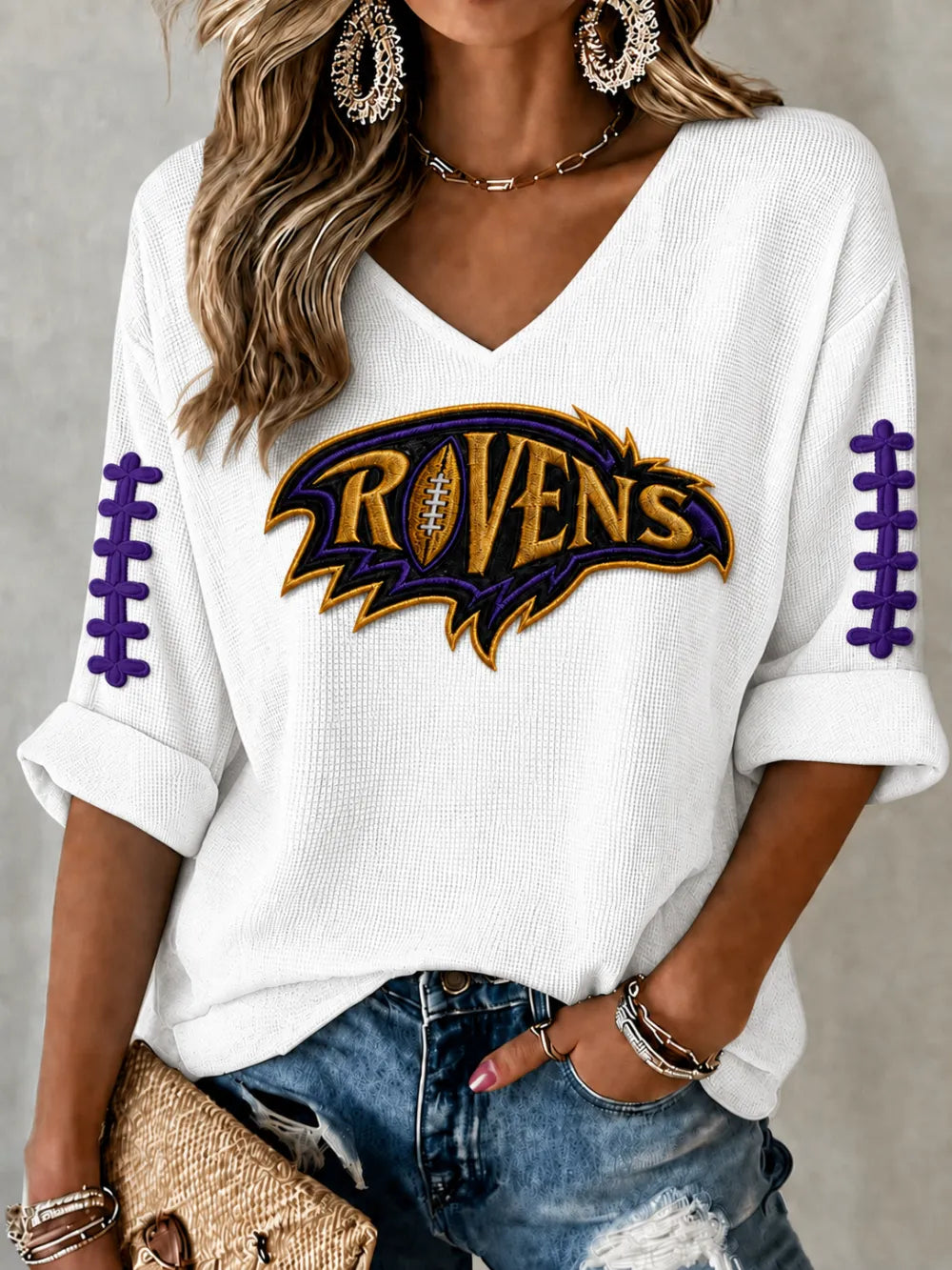 Women'S Football Print Waffle Top