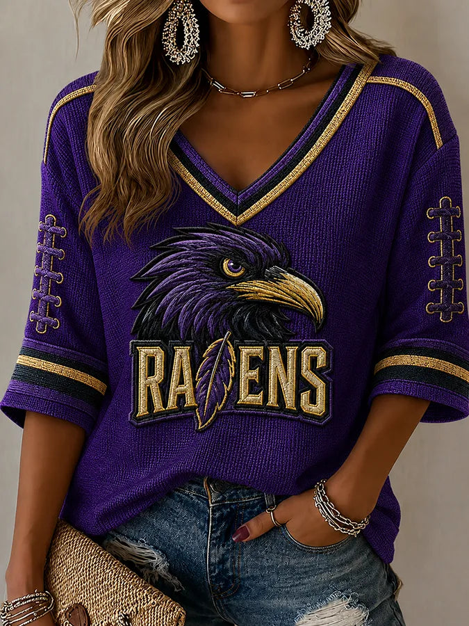 Women'S Football Print Waffle Top