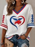 Women'S Football Printed V-Neck Mid Sleeve T-Shirt