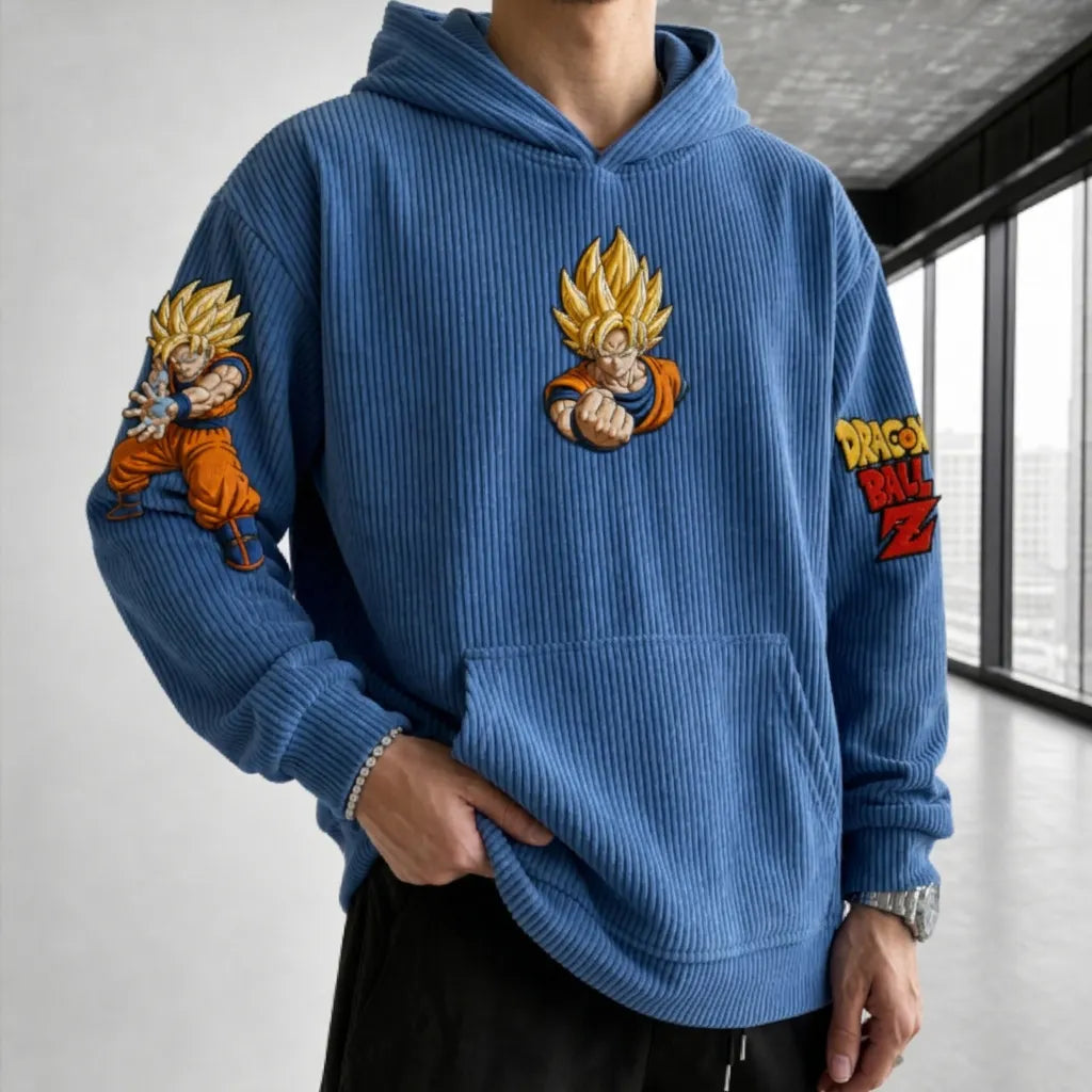 Unisex Oversized Casual Anime-print Corduroy Hoodie