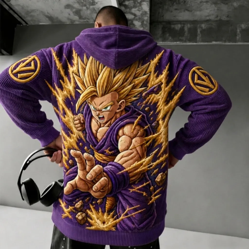Unisex Oversized Casual Anime-print Corduroy Hoodie