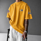 Unisex Rugby Print Loose-Fit Vertical-Stripe Short-Sleeve T-Shirt