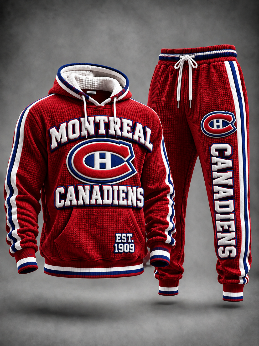 Men's Red Textured Fleece Hoodie And Sweatpants Set