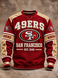Men's Red And Gold Colorblock Crewneck Sweatshirt With Embroidered Lettering