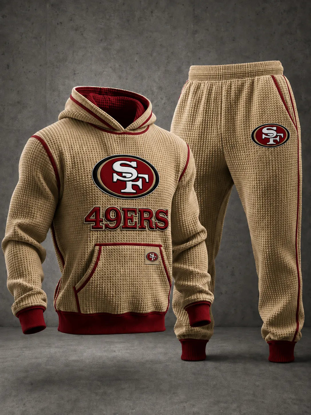 Premium Cotton-Blend Waffle Knit Hoodie And Jogger Set