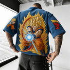 Unisex Anime-Style Retro Corduroy Oversized T-Shirt