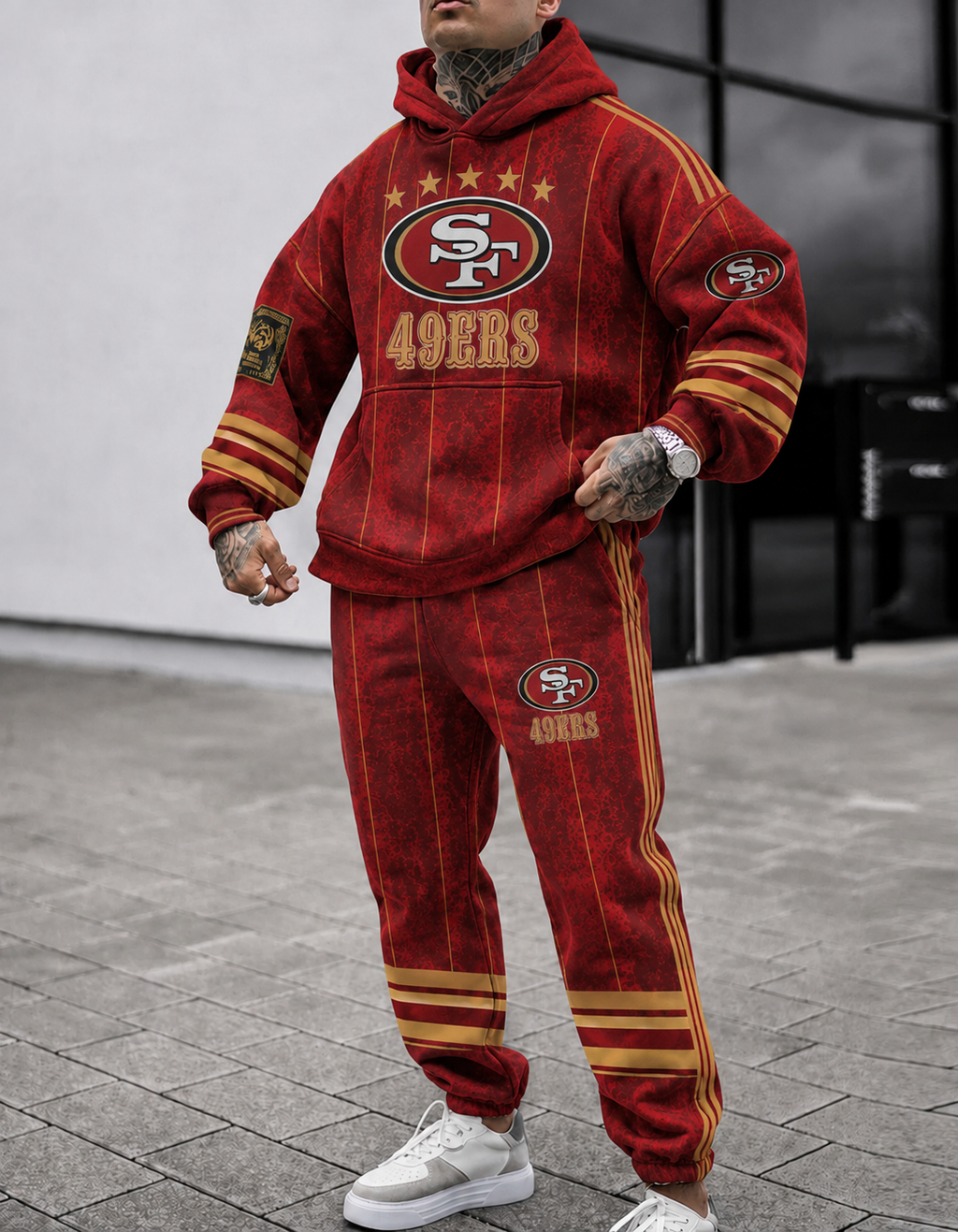Premium Cotton-Blend Waffle Knit Hoodie And Jogger Set With Football Fans