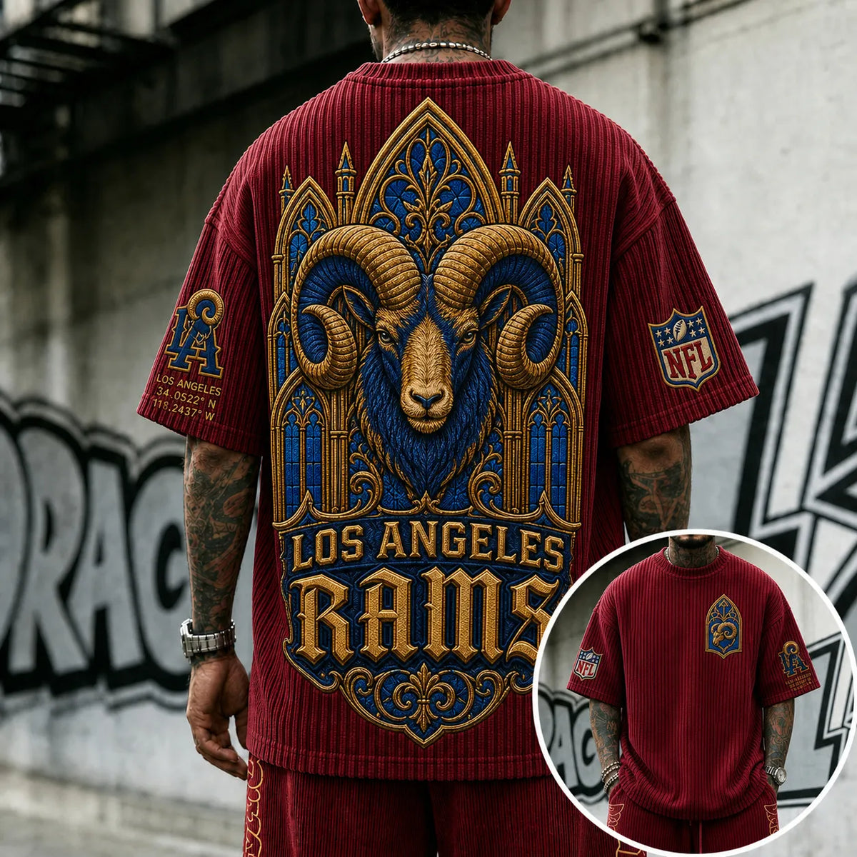 Unisex Loose-Fit Vertical-Stripe Short-Sleeve T-Shirt With Rugby Print