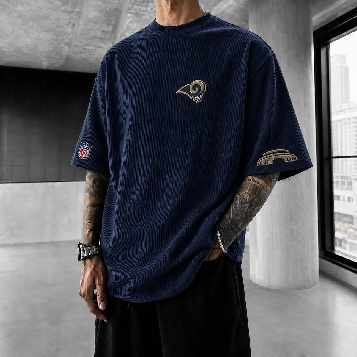Unisex Rugby Print Loose-Fit Vertical-Stripe Short-Sleeve T-Shirt