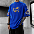 Unisex Loose-Fit Vertical-Stripe Short-Sleeve T-Shirt With Rugby Print