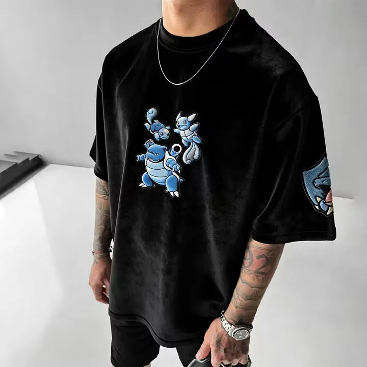 Pok��mon Color-blocked Unisex Fleece Oversized T-shirt