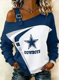 Women's Football Art Print Off-Shoulder Long Sleeve Sweatshirt