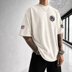 Unisex Rugby Print Loose-Fit Vertical-Stripe Short-Sleeve T-Shirt