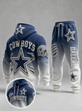 Vintage Football‐Inspired Print Long Sleeve Drawstring Tracksuit Hoodie Set