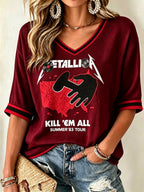 Women's Casual Printed Waffle Top