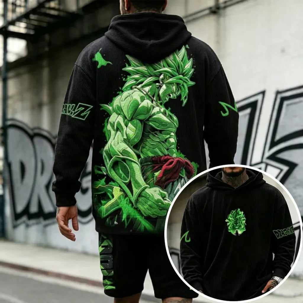 Unisex Oversized Casual Anime-print Corduroy Hoodie