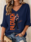 Women's Legendary Head Coach Casual Art Printed V-Neck T-Shirt